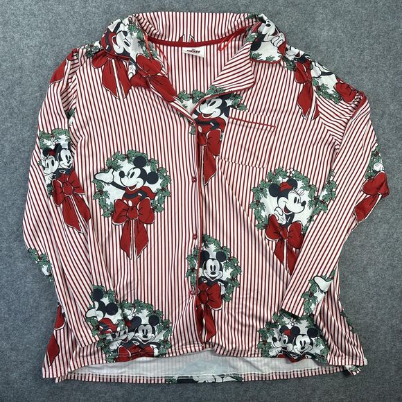 Primark Other - Disney x Primark Pajama Top Womens 2XL Red Mickey Minnie Christmas Button Shirt